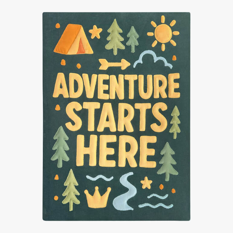 Playful textile artwork with &