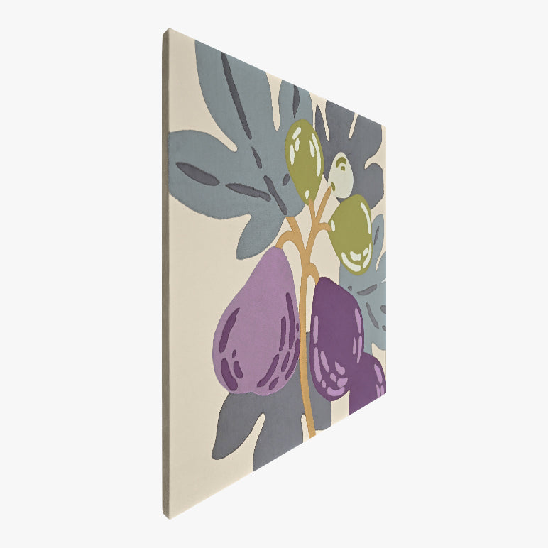 Decorative wall art with figs and leaves on a beige background