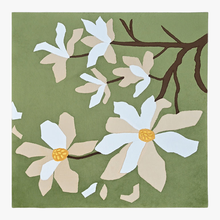Floral pattern with white and beige flowers on a green background