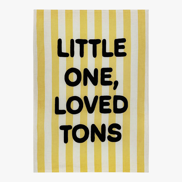 Striped textile artwork with &