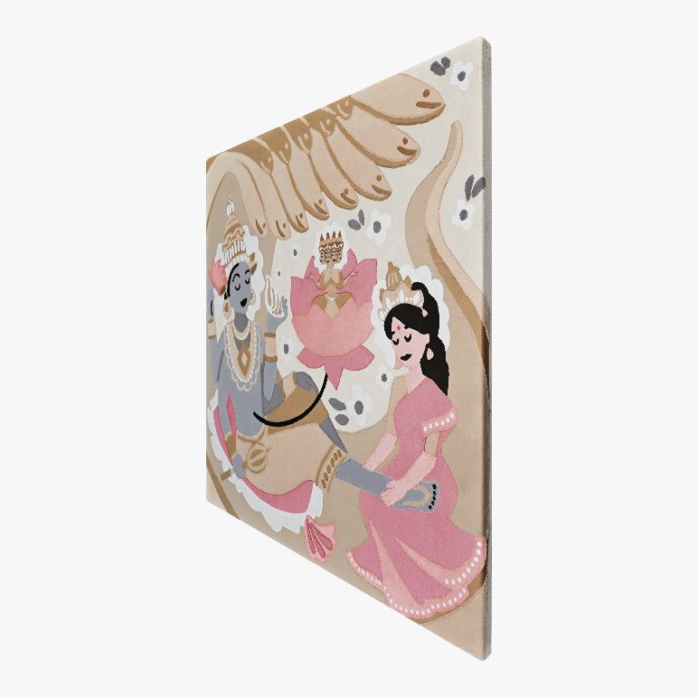 Decorative wall panel with cartoon characters on a beige background