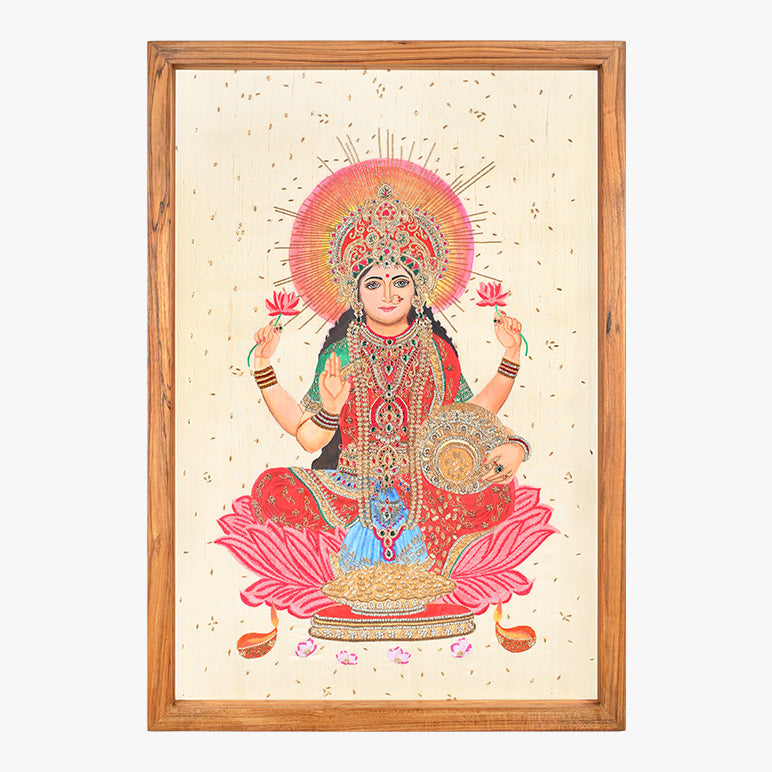 Framed artwork of a deity with intricate details on a light background