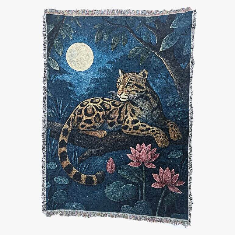 Midnight Among Lotuses – Cotton Tapestry Throw Blanket