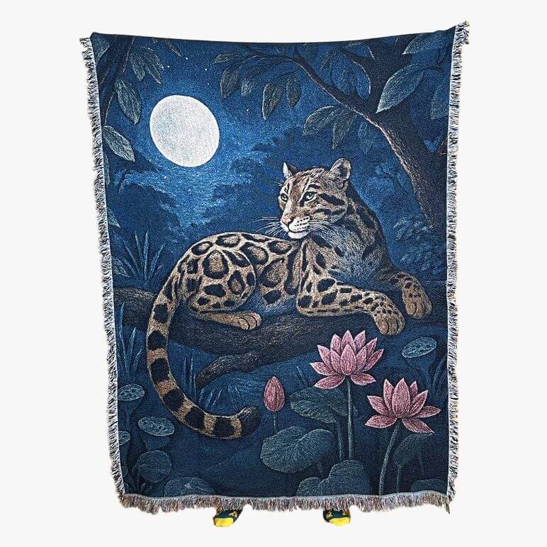 Midnight Among Lotuses – Cotton Tapestry Throw Blanket