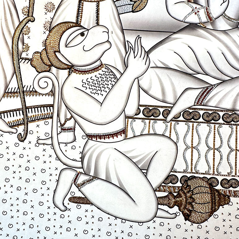 Decorative illustration of a seated figure with intricate patterns and designs.