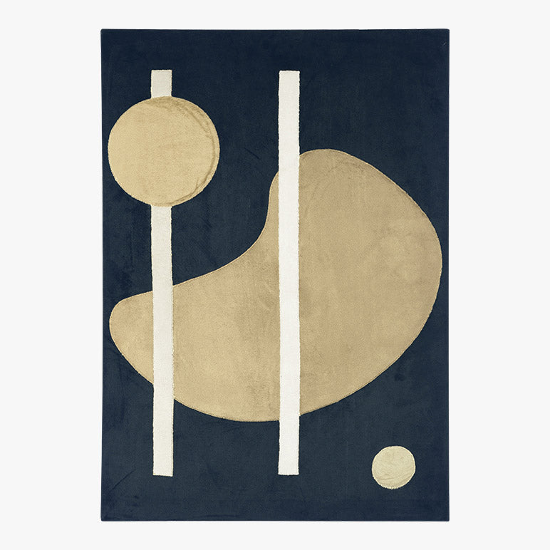 Abstract art piece with geometric shapes on a dark blue background