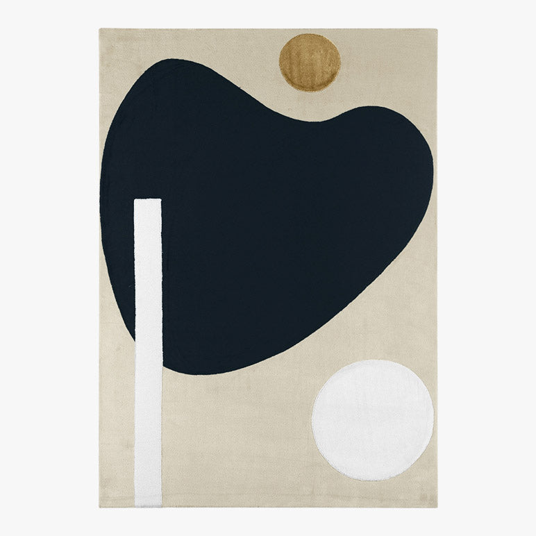 Abstract art print with geometric shapes on a beige background