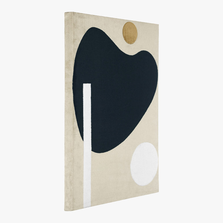 Abstract art piece with geometric shapes on a beige background