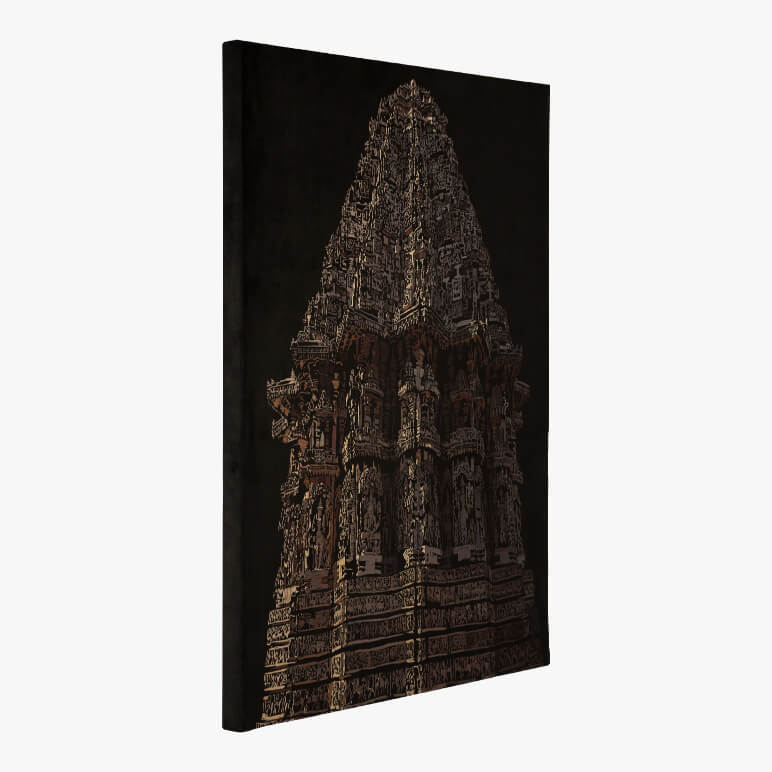 Canvas print of a temple structure with intricate details on a black background