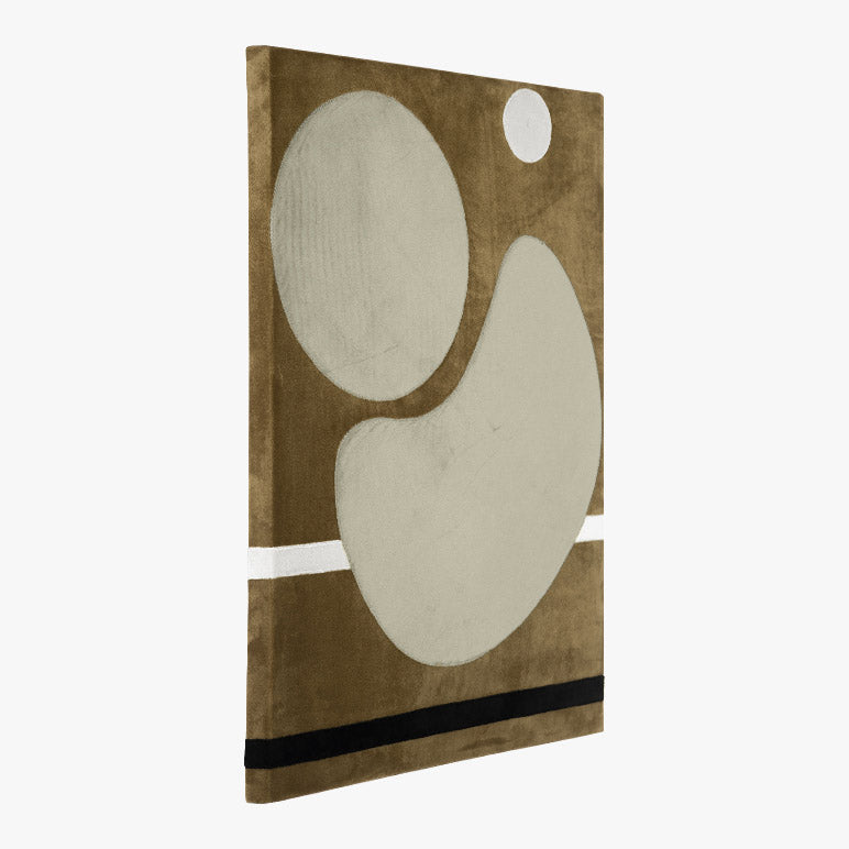 Abstract art piece with geometric shapes on a brown background