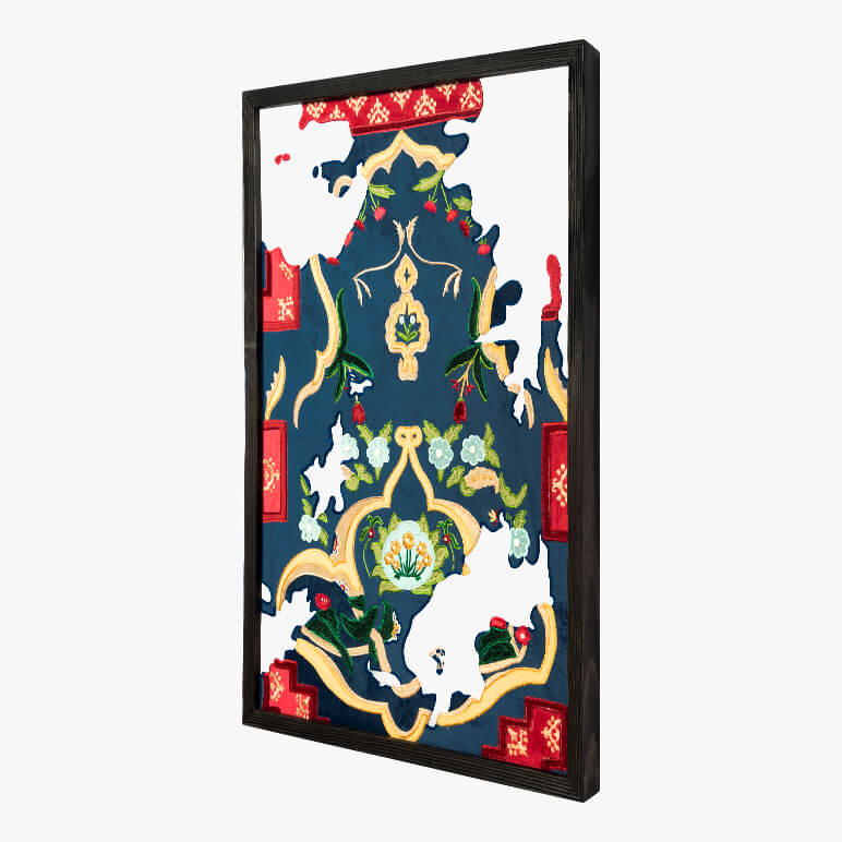 Decorative mirror with a colorful pattern on a white background