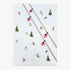 Illustration of a ski lift with skiers and trees on a white background