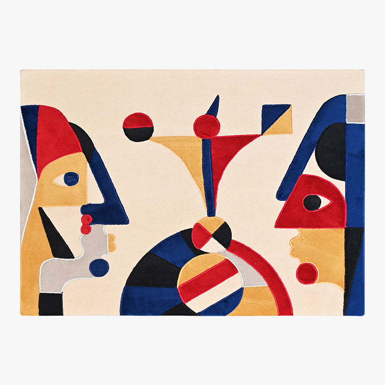 Abstract art piece with geometric shapes on a beige background