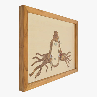Framed artwork of a stylized octopus on a beige background