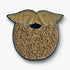 Decorative gold beard brooch pin with intricate patterns on a white background
