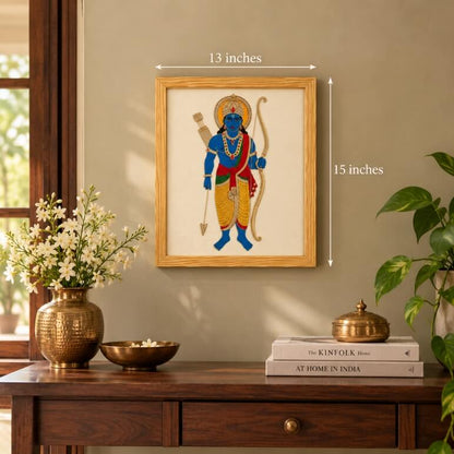 Dimension details of Lord Rama hand-embroidered and framed wall art Underlyn