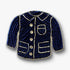 Navy mini jacket brooch pin on a white background