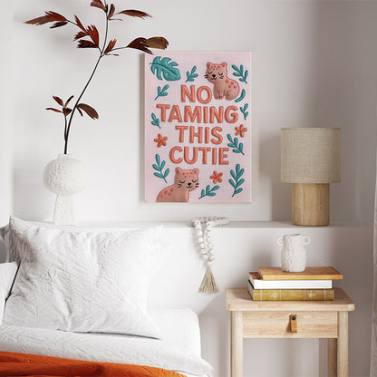 Decorative textile wall art with text and animals, displayed in a kid&