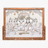 Decorative wall art with a wooden frame featuring an intricate design of seated figures and attendants.