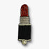 Beaded lipstick-shaped brooch on a white background