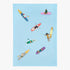 Illustrations of people on various watercraft against a light blue background