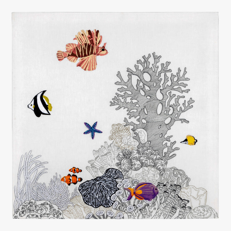 Colorful fish and coral illustration on a white background