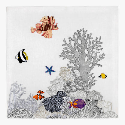 Colorful fish and coral illustration on a white background