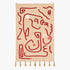 Crimson Whispers tapestry—abstract red line art on a warm beige ground with gold tassels; modern textile wall art and decorative wall hanging for stylish wall art decor.
