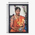 Framed portrait of a woman in traditional attire with measurements indicated.