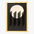 Framed artwork with a circular design and vertical lines on a black background