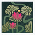 Decorative fabric with pink lotus flowers and green leaves on a dark background