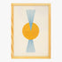 Framed abstract art with a yellow circle and blue lines on a beige background