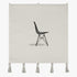 Sit Pretty embroidered wall hanging—minimal modern wall art of a black line-art chair on off-white textile with tassels; handmade textile wall art / tassel wall hanging.