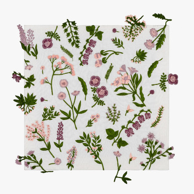 3d framed botanical artwork with a white cotton background and pastel florals on top