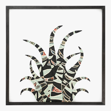 desert wall art featuring a framed cactus in black and grey fabric