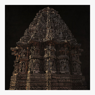 canvas framed exotic art showcasing an Indian temple in black and grey