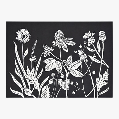 Feature image of a black and white colored minimalist wall art with wildflowers, canvas framed