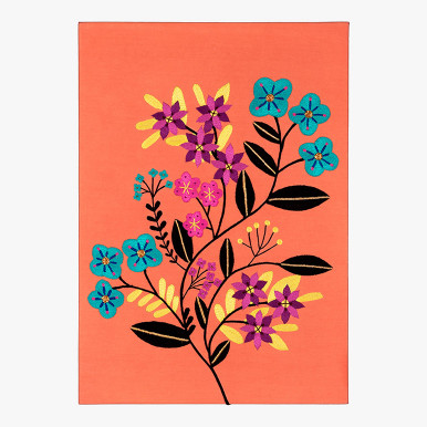 orange framed canvas art with flowers and stems