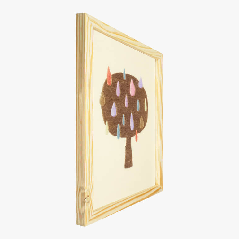 Left angle view of an abstract tree wall art, framed in wood