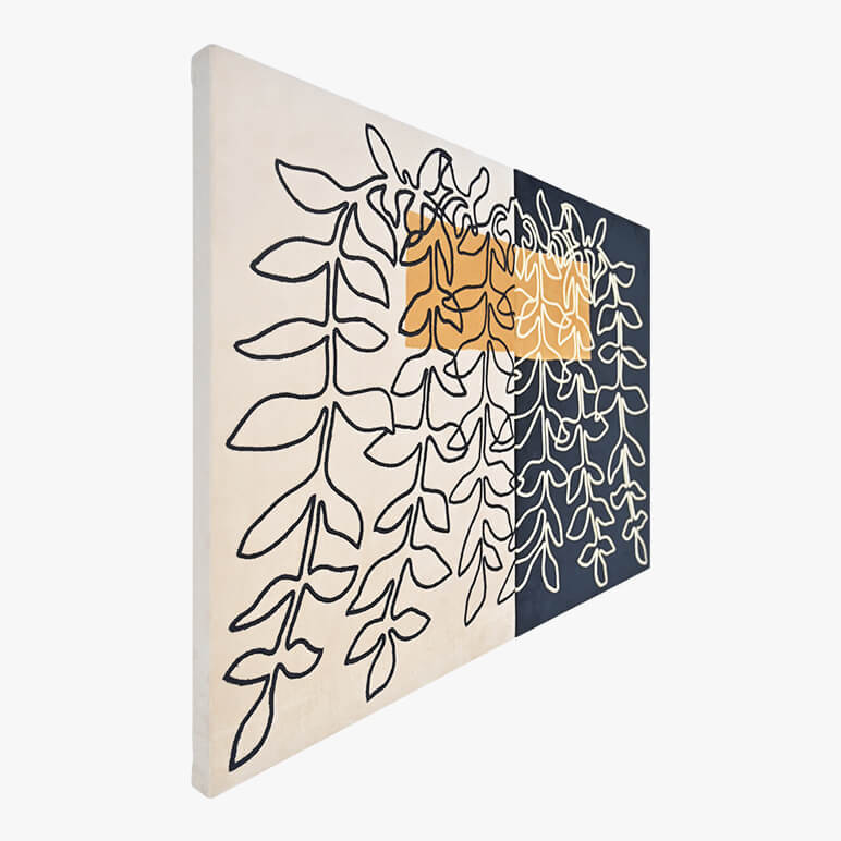 Left angle view of the minimalist art featuring planters and foliage in earthy color tones