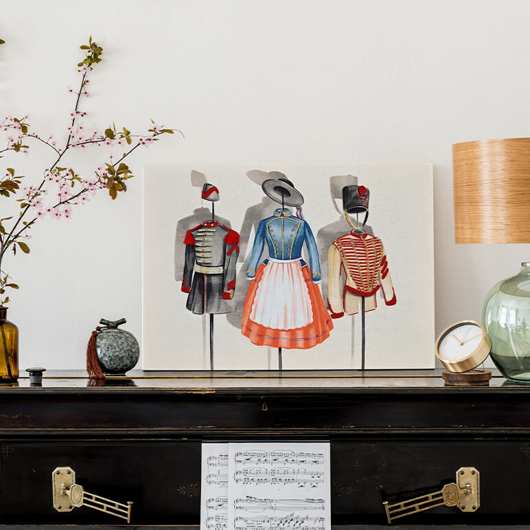 Staged view of a still life wall art seen displayed over  piano in a room