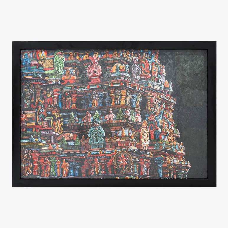 framed cultural wall art featuring a part of a colorful Indian temple