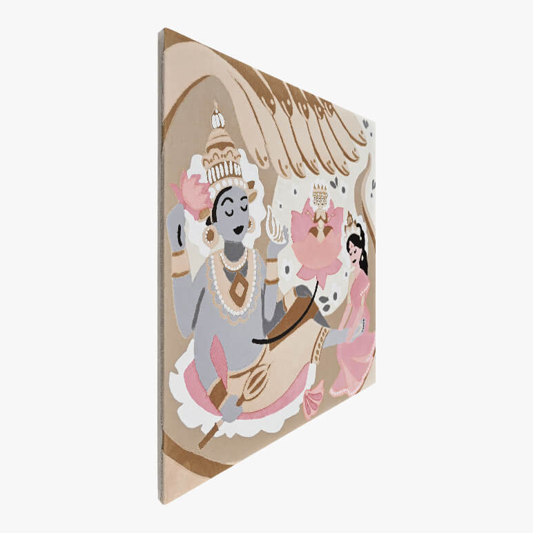 Left angled view of Lord Maha Vishnu textile artwork