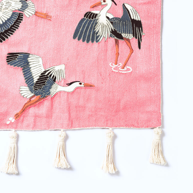 pink nursery wall art embroidered with white herons