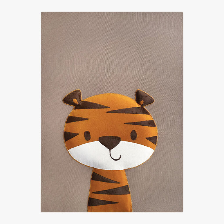 feature image of a textile wall art embroidered with a cute tiger 