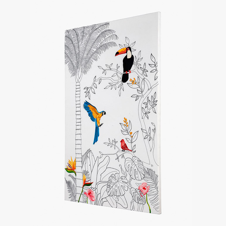 minimalistic tropical themed wall art seen from the side