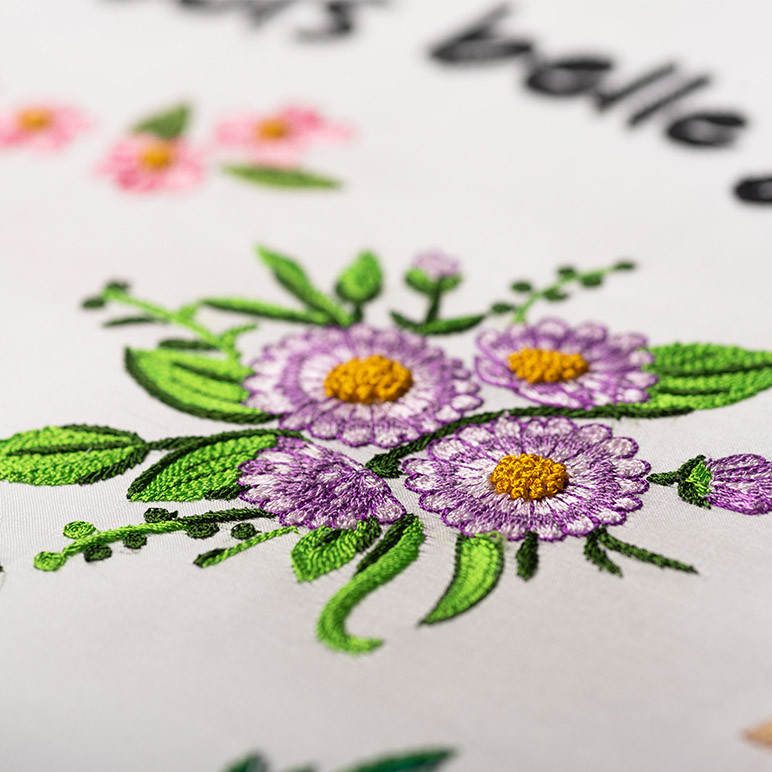 closeup detail of lavender colored french florals