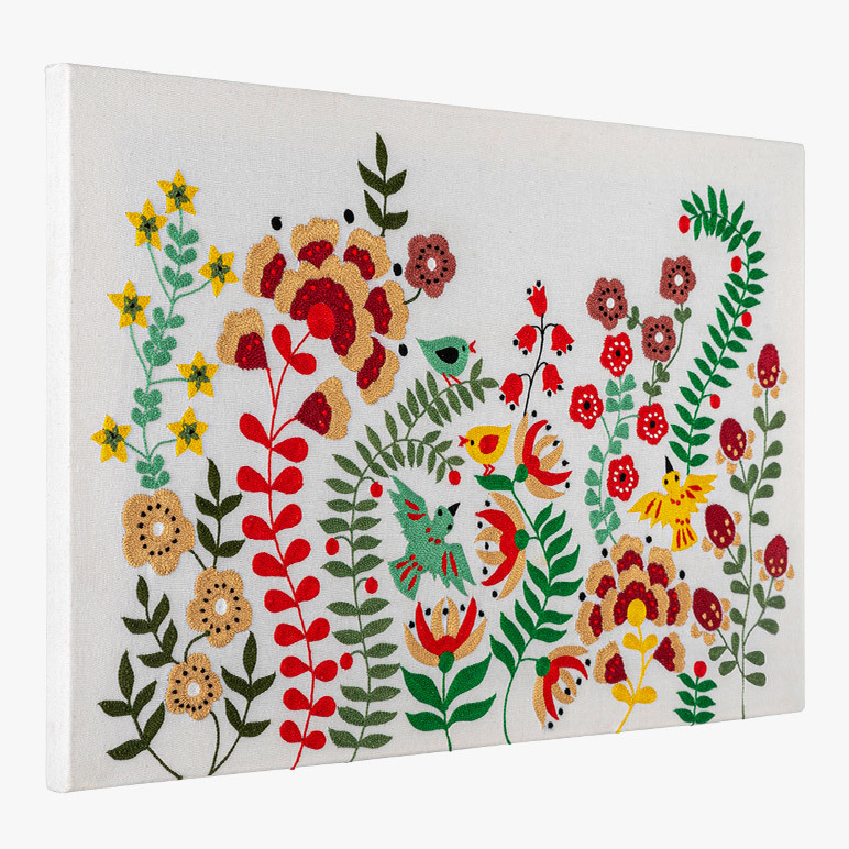 tropical theme wildflower wall art seen from the side