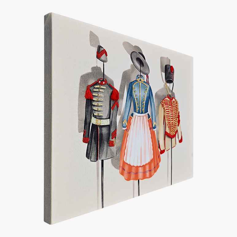 Left angle view of a collectible military art showcasing Franco-Prussian war uniforms