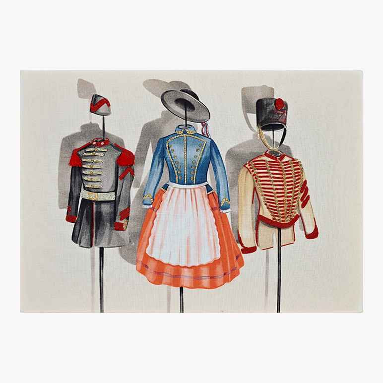Product feature image showcasing a still life art with military uniforms from the Franco-Prussian war times